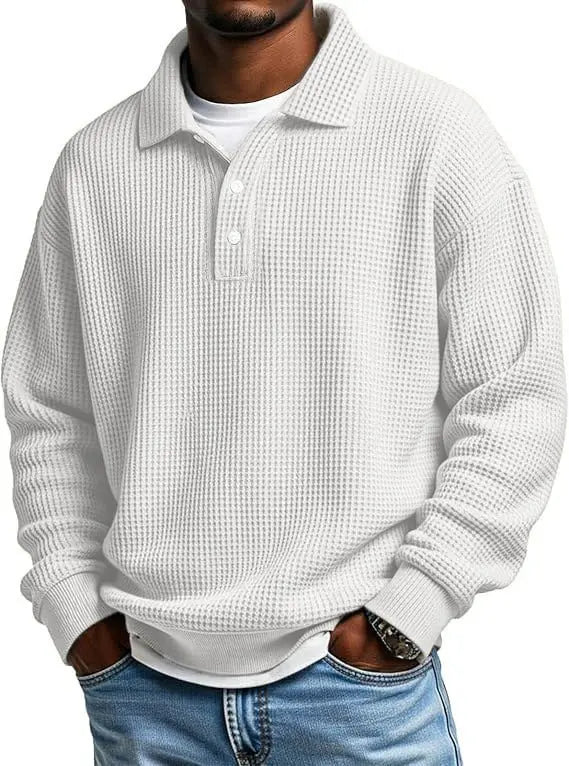 Men's quarter button Polo Shirt, Retro Solid-Color Top