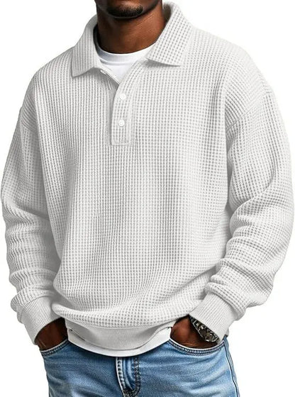 Men's quarter button Polo Shirt, Retro Solid-Color Top olgosential