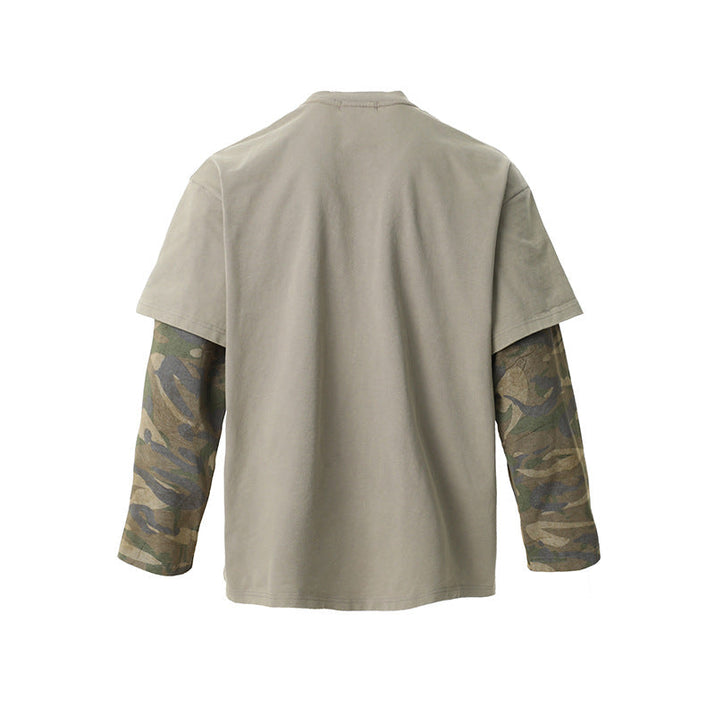 Retro Camouflage Faux Two-piece Long Sleeve T-shirt Top Olgosential