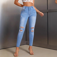 Elastic Slim-fit Women's Stylish Ripped Jeans Olgosential