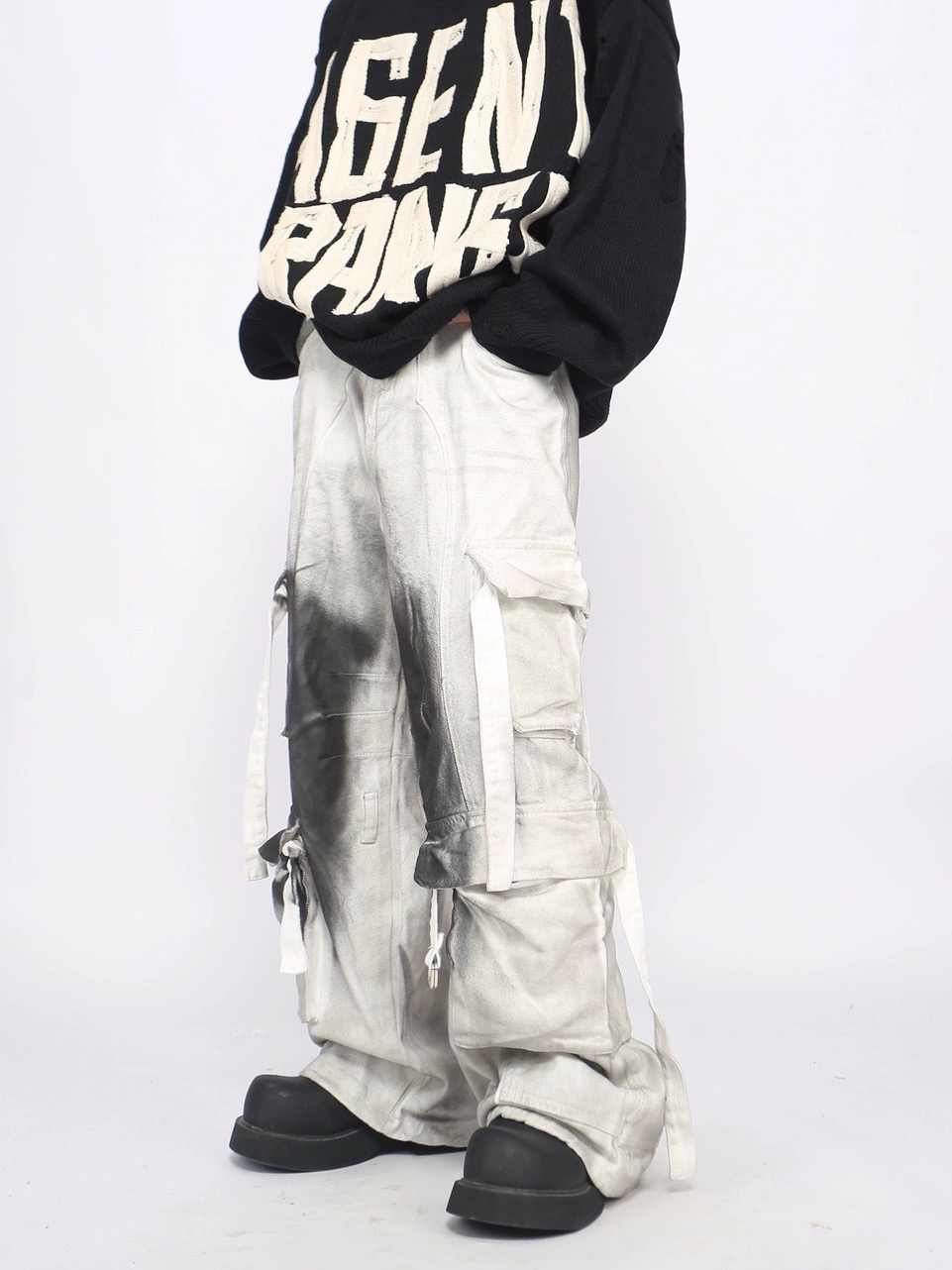 Splash Ink Multi-pocket Cargo Pants Men's Loose Straight Mopping Pants olgosential