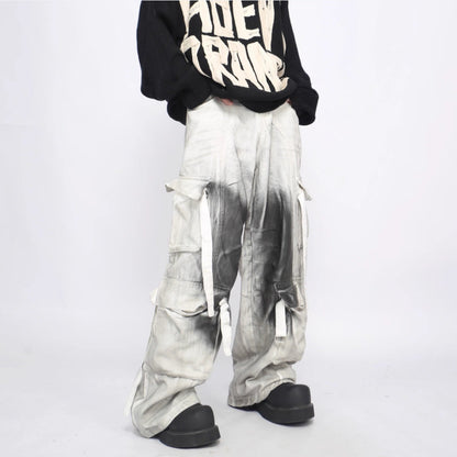 Splash Ink Multi-pocket Cargo Pants Men's Loose Straight Mopping Pants olgosential