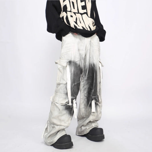 Splash Ink Multi-pocket Cargo Pants Men's Loose Straight Mopping Pants olgosential