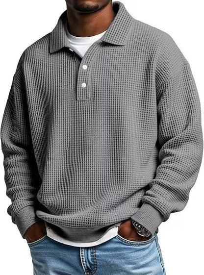 Men's quarter button Polo Shirt, Retro Solid-Color Top olgosential