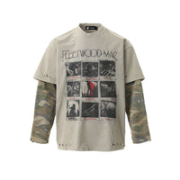 Retro Camouflage Faux Two-piece Long Sleeve T-shirt Top Olgosential