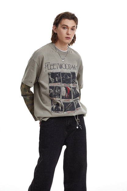 Retro Camouflage Faux Two-piece Long Sleeve T-shirt Top Olgosential