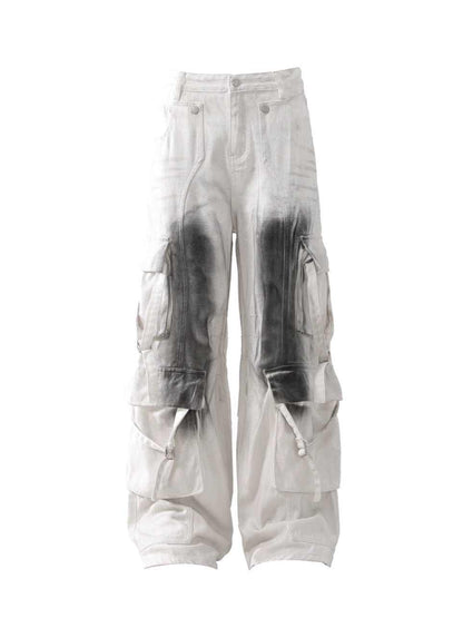 Splash Ink Multi-pocket Cargo Pants Men's Loose Straight Mopping Pants olgosential