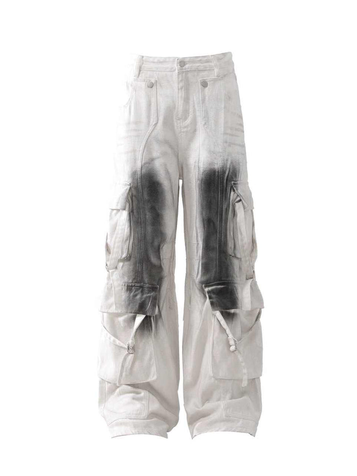 Splash Ink Multi-pocket Cargo Pants Men's Loose Straight Mopping Pants olgosential