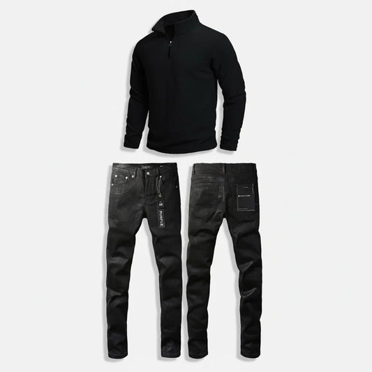 New Trend Kit: Purple Black Jeans & Stand Collar Sweatshirt Fast Bundle